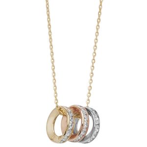 Tri-Colour Ring Necklace in 9ct Yellow, Red and White Gold