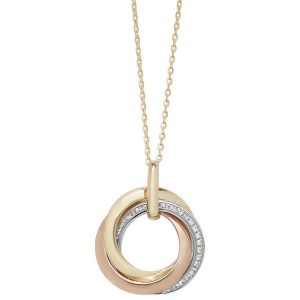 Tri-Colour Interlocking Rings Necklace in 9ct Yellow, Red and White Gold