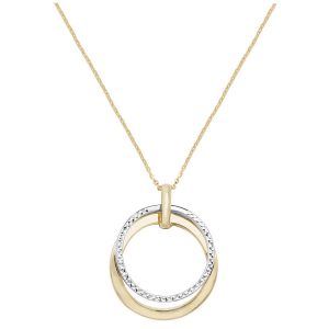 Diamond Cut Design Circle Necklace 18 inch Long in 9ct Yellow and White Gold