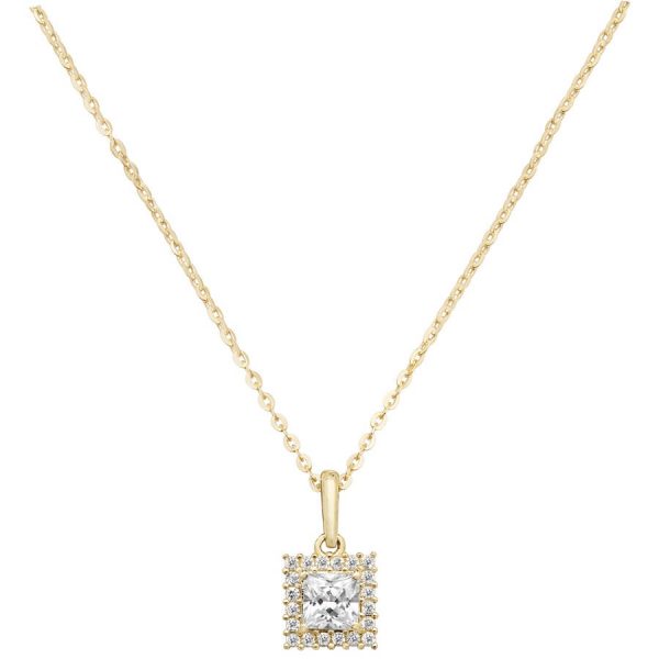 Square Cubic Zirconia 16 plus 2 inch Pendant Necklace in 9ct Yellow Gold