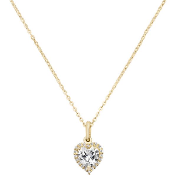 Heart Cubic Zirconia 16 plus 2 inch Pendant Necklace in 9ct Yellow Gold