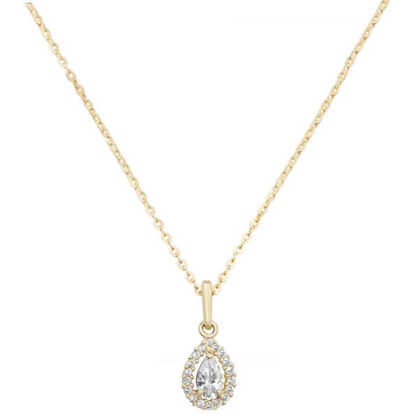 Pear Shaped Cubic Zirconia 16 plus 2 inch Pendant Necklace in 9ct Yellow Gold