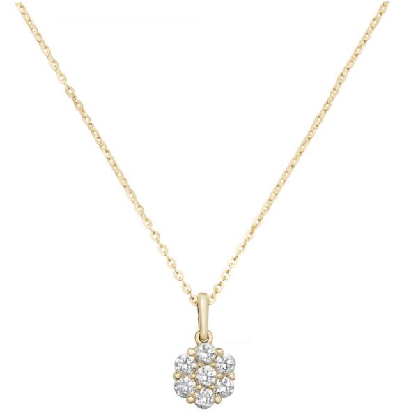 Cluster Cubic Zirconia 16 plus 2 inch Pendant Necklace in 9ct Yellow Gold