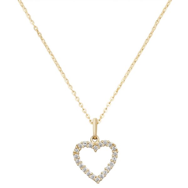 Open Heart Cubic Zirconia 16 plus 2 inch Pendant Necklace in 9ct Yellow Gold