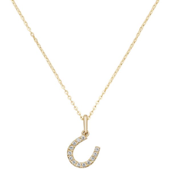 Horse Shoe Cubic Zirconia 16 plus 2 inch Pendant Necklace in 9ct Yellow Gold