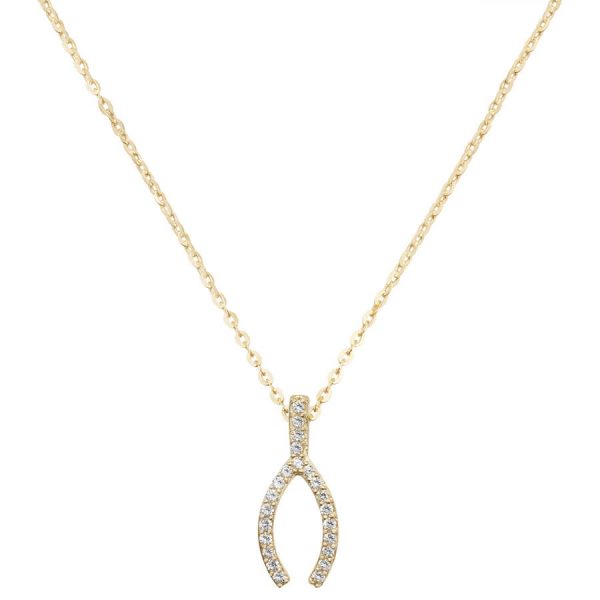 Wishbone Cubic Zirconia 16 plus 2 inch Pendant Necklace in 9ct Yellow Gold