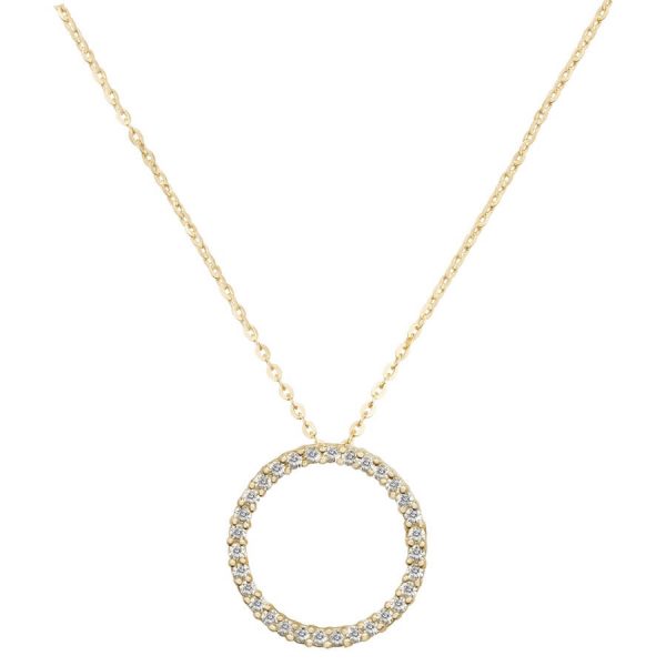 Circle Cubic Zirconia 16 plus 2 inch Pendant Necklace in 9ct Yellow Gold