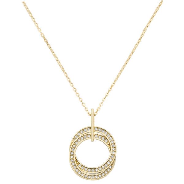 Tri-Colour Interlocking Rings Necklace in 9ct Yellow Gold