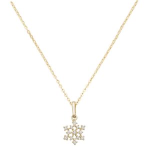 Snow Flake Cubic Zirconia 16 plus 2 inch Pendant Necklace in 9ct Yellow Gold
