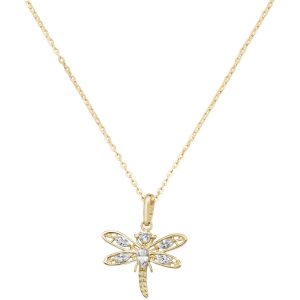Dragonfly Cubic Zirconia 16 plus 2 inch Pendant Necklace in 9ct Yellow Gold