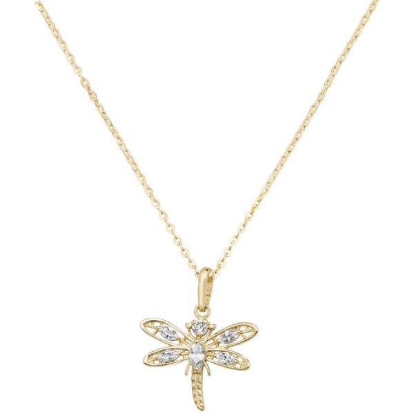 Dragonfly Cubic Zirconia 16 plus 2 inch Pendant Necklace in 9ct Yellow Gold