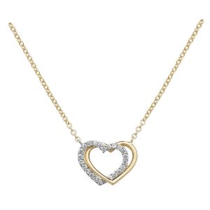 Inter-locking Heart Cubic Zirconia 16 plus 2 inch Pendant Necklace in 9ct Yellow Gold