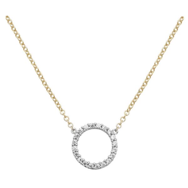 Circle Cubic Zirconia 16 plus 2 inch Pendant Necklace in 9ct Yellow Gold