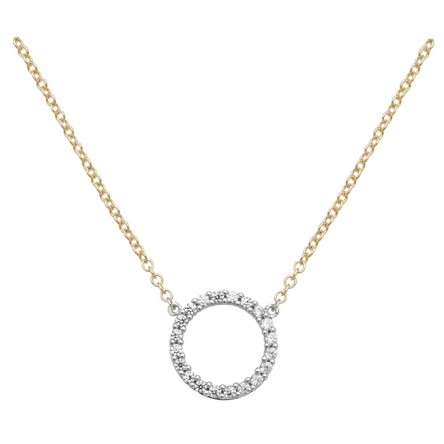 Circle Cubic Zirconia 16 plus 2 inch Pendant Necklace in 9ct Yellow ...
