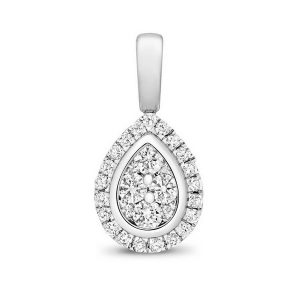 Oval Shaped Diamond Cluster Pendant in 9ct White Gold (0.23ct)