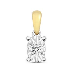 Oval Shaped Illusion Set Diamond Pendant in 9ct Yellow Gold (0.06ct)