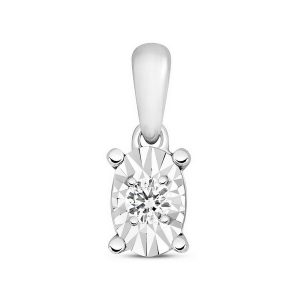 Oval Shaped Illusion Set Diamond Pendant in 9ct White Gold (0.06ct)