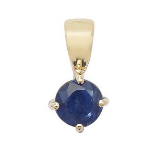 Round Claw Set Sapphire Single Gemstone Pendant in 9ct Yellow Gold