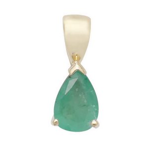 Pear Shaped Emerald Single Gemstone Pendant in 9ct Yellow Gold