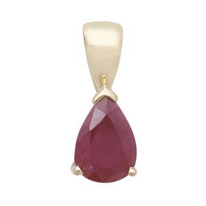 Pear Shaped Ruby Single Gemstone Pendant in 9ct Yellow Gold