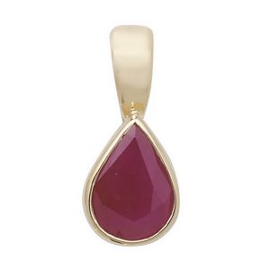 Pear Shaped Ruby Single Gemstone Rubover Pendant in 9ct Yellow Gold