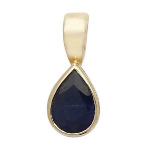 Pear Shaped Sapphire Single Gemstone Rubover Pendant in 9ct Yellow Gold