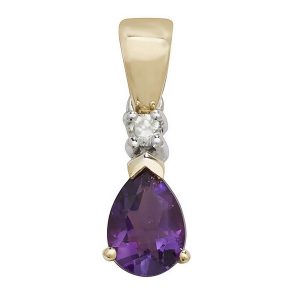 Pear Shaped Amethyst Gemstone Rubover Pendant in 9ct Yellow Gold