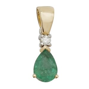 Pear Shaped Emerald Gemstone Rubover Pendant in 9ct Yellow Gold