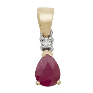 Pear Shaped Ruby Gemstone Rubover Pendant in 9ct Yellow Gold
