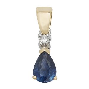Pear Shaped Sapphire Gemstone Rubover Pendant in 9ct Yellow Gold