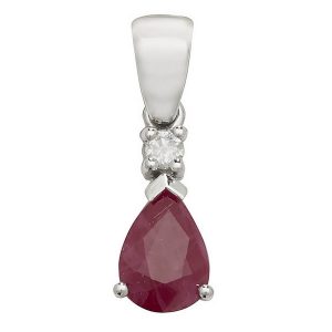 Pear Shaped Single Ruby Pendant in 9ct White Gold