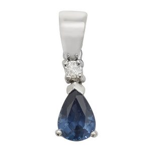 Pear Shaped Single Sapphire Pendant in 9ct White Gold