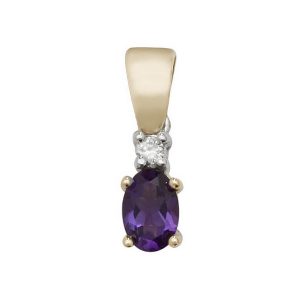 Oval Shaped Amethyst and Diamond Pendant in 9ct Yellow Gold