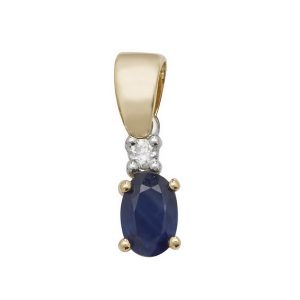 Oval Shaped Sapphire and Diamond Pendant in 9ct Yellow Gold
