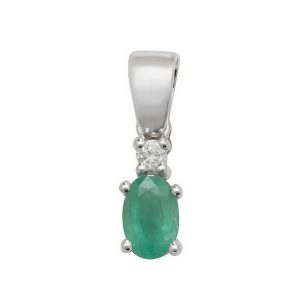 Pear Shaped Single Emerald and Diamond Pendant in 9ct White Gold