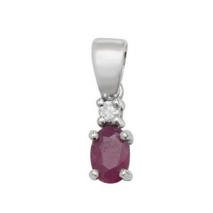 Pear Shaped Single Ruby and Diamond Pendant in 9ct White Gold