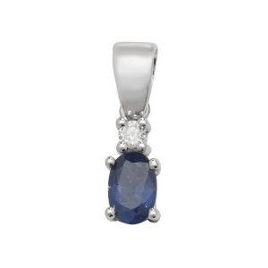 Pear Shaped Single Sapphire and Diamond Pendant in 9ct White Gold
