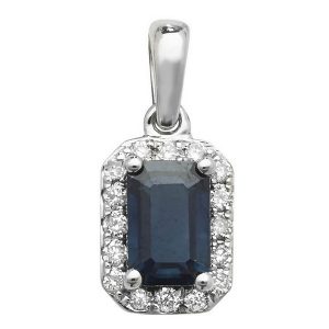 Sapphire and Diamond Octogon Shaped Pendant in 9ct White Gold
