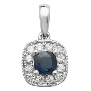 Sapphire and Diamond Cushion Shaped Pendant in 9ct White Gold