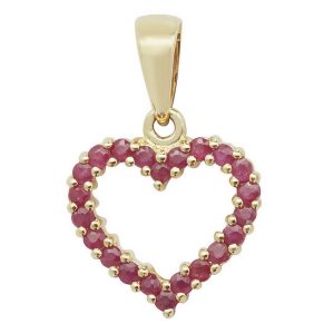 Ruby Open Heart Pendant in 9ct Yellow Gold