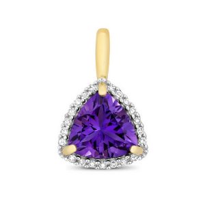 Trillion Fancy Cut Amethyst and Round Diamond Pendant in 9ct Yellow Gold