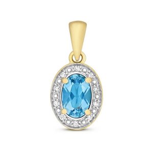 Oval Fancy Cut Blue Topaz and Diamond Pendant in 9ct Yellow Gold
