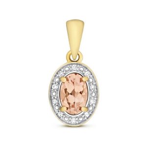 Oval Fancy Cut Morganite and Diamond Pendant in 9ct Yellow Gold