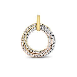 Circle Shaped Three Colour Diamond Pendant in 18ct White, Yellow & Red Gold (0.81ct)