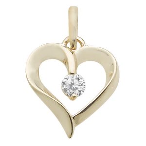 Ornate Gold Heart Pendant with centre Cubic Zirconia