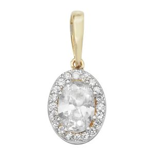 Oval Cubic Zirconia Set Pendant in Yellow Gold