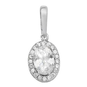 Oval Cubic Zirconia Set Pendant in White Gold