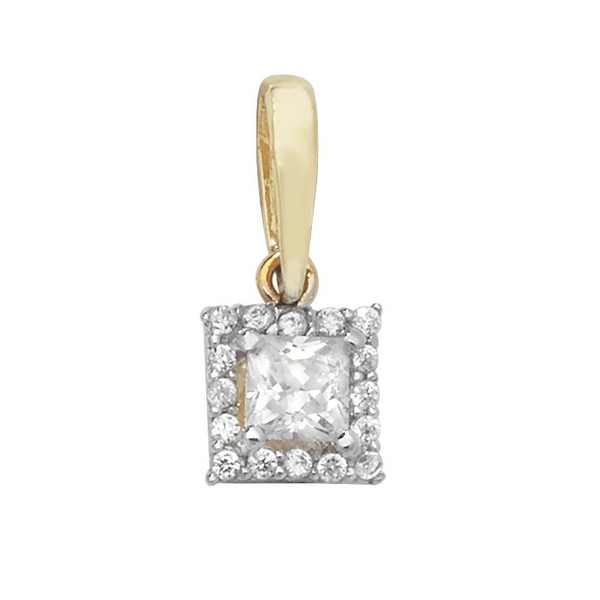 Square Cubic Zirconia Set Pendant in Yellow Gold | Hockley Jewellers