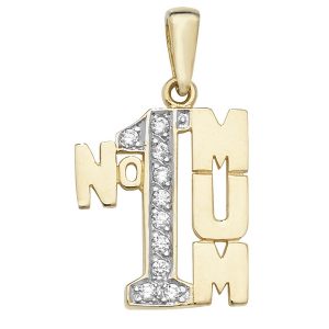 Number 1 MUM Pendant set with Cubic Zirconia in Yellow Gold