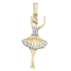 Ballerina Charm or Pendant set with Cubic Zirconia in Yellow Gold
